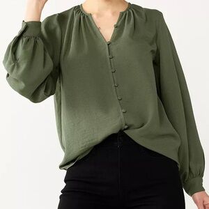 Nine West Olive Green Button-Down Blouse